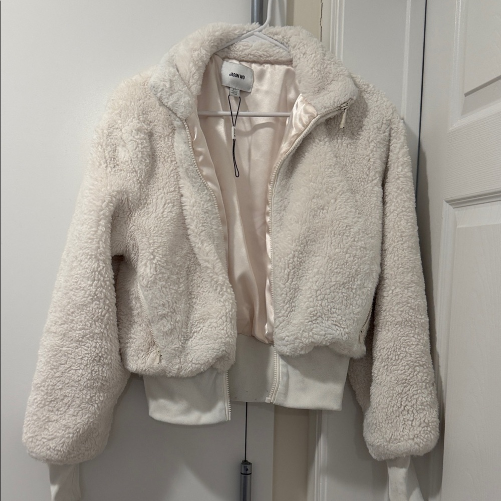 Jason Wu Cream Teddy Sherpa Bomber Jacket